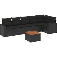 vidaXL Ensemble de salon de jardin 7 pièces avec coussins noir poly rotin