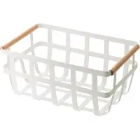 Yamazaki Corbeille à fruits Corbeille à pain 35x15x22cm blanc métal avec poignées en bois Tosca 02507