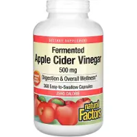 Natural Factors , Vinaigre de Cidre de Pomme Fermenté, 500 mg, 360 Capsules Faciles à Avaler