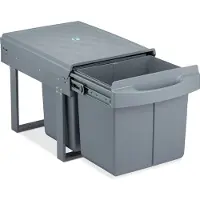 Relaxdays Poubelle encastrable double, poubelle de cuisine coulissante pour meuble bas, 2 x 15 litres, 34,6 x 34 x 51,8 cm, gris
