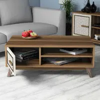 Skye Decor , Ayla - Noyer, Crème, Table basse, Noyer, PANNEAUX DE PARTICULES 100 % MÉLAMINÉS, 105 x 60 x 38,2 cm