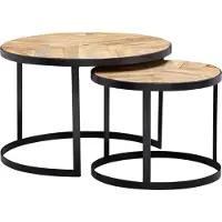 FineBuy Table basse 2 pièces bois massif / métal Table de salon industrielle ronde Table d'appoint avec pieds métal noir Set de table 2 pièces Table de salon bois