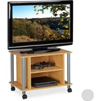 Relaxdays Table TV à roulettes, 2 compartiments, support pour téléviseur, table TV mobile, H x l x P : 45 x 60 x 40 cm, aspect bois