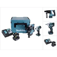 Makita DLX 2372 TJ Kit combiné marteau perforateur sans fil DHR 242 + visseuse à choc sans fil DTW 300 + 2x batterie 5,0 Ah + chargeur + Makpac