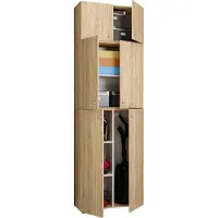 VCM Armoire à balais en bois | 6 compartiments | Dimensions : H. 223 x W. 70 x D. 39 cm | Armoire de ménage | Armoire polyvalente | Pièce jointe avec deux portes - Lona