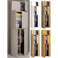 VCM Armoire à balais en bois | 6 compartiments | Dimensions : H. 223 x W. 70 x D. 39 cm | Armoire de ménage | Armoire polyvalente | Pièce jointe avec deux portes - Lona