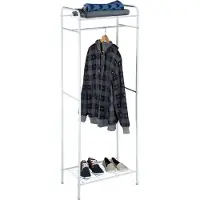 Relaxdays Porte-manteau avec tablette SANDRA, porte-manteau en métal avec tringle à vêtements, dimensions : 166 x 60,5 x 38 cm, blanc-gris