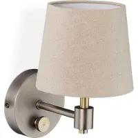 Relaxdays Applique murale Vintage, à intensité variable, spot mural avec interrupteur, abat-jour en tissu, E14, H x l x P : 23 x 15 x 21 cm, beige/argent