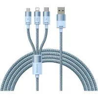 Baseus Câble Usb 3W1 Starspeed, Usb-C + Micro Usb + Lightning, 3.5A, 1.2M (Niebieski)