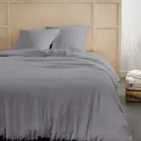 TODAY Parure de lit 2 personnes en gaze de coton acier - 1 housse de couette 220 x 240 cm + 2 taies d'oreiller 63 x 63 cm