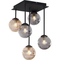 QAZQA Plafonnier moderne noir avec verre ambré et fumé 5 lumières - Athènes