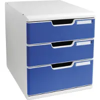 Exacompta MODULO A4 Box à tiroirs bleu, 3 tiroirs fermés A4/A4+, anti-poussière, silencieux, arrêt de sécurité Questions à poser
