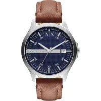 Armani Exchange Montre à affichage analogique bleu foncé / marron / argent