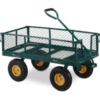 Relaxdays Chariot à main , chariot pratique pour le jardin, avec pneus gonflables, panneaux latéraux rabattables, capacité de charge jusqu'à 250 kg, vert