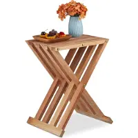 Relaxdays Table Pliante, Bois De Noyer, Sélon, Balcon Et Terrasse, Hlp 44,5x34x28 Cm, Table D'appoint, Pliable, Naturel