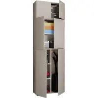 VCM Armoire à balais en bois | 6 compartiments | Dimensions : H. 223 x W. 70 x D. 39 cm | Armoire de ménage | Armoire polyvalente | Pièce jointe avec deux portes - Lona