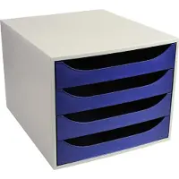 Exacompta ECOBOX boîte à tiroirs 4 tiroirs bleu nuit, A4/A4+, façade ouverte, silencieux, arrêt de sécurité