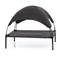 Wiltec Transat pour chiens et chats avec Toit – couleur Noire – XL / 122 x 91 x 95 cm – 50 kg max – en tissu Oxford – Lit de camp relaxant surélevé pour Animal domestique avec protection soleil