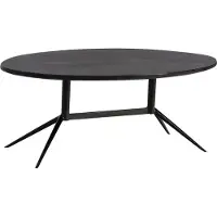 FineBuy Table basse 90x50x35 cm Bois de manguier massif / métal noir Table ovale Table de salon avec veinage naturel du bois Table basse Salon
