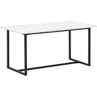 FineBuy Table de salle à manger blanche 200 cm Table de salle à manger aspect marbre Table de cuisine moderne avec pieds en métal Table de salle à manger rectangulaire Table de salle à manger