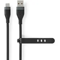 Nedis Câble USB - USB 2.0 - USB-A mâle - USB-C mâle - 15 W - 480 Mbps - nickelé - 1.50 m - rond - silicone - noir - boîte