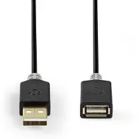 Nedis Câble USB - USB 2.0 - USB-A mâle - USB-A femelle - 480 Mbps - plaqué or - 2.00 m - rond - PVC - anthracite - boîte