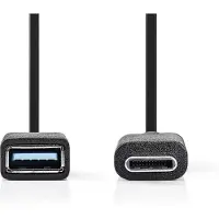 Nedis Adaptateur USB-C - USB 3.2 Gen 1 - USB-C mâle - USB-A femelle - 5 Gbps - 0.15 m - rond - nickelé - PVC - noir - boîte