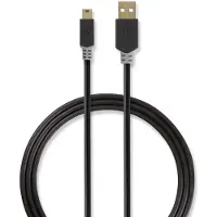 Nedis Câble USB | USB 2.0 | USB-A mâle | USB Mini-B 5 broches mâle | 480 Mbps | Plaqué or | 2,00 m | Rond | PVC | Anthracite | Boîte avec fenêtre