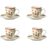 J-Line Boite 4 tasse cafe + sous-tasse casse-noisette ceramique blanc