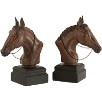 J-Line Set de 2 serre-livre cheval resine marron