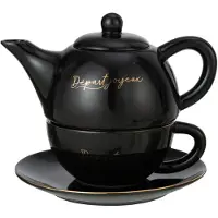J-Line Tea for one porcelaine départ joyeux noir/or