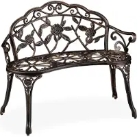 Relaxdays Banc de jardin , 2 places, motif roses, terrasse, balcon, aluminium et fonte, banc de style ancien, dimensions : 78 x 99 x 52 cm, couleur bronze
