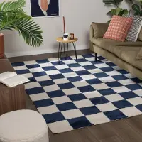 FRAAI Tapis à damier | Blox Bleu | 140x200cm | Bleu | Rectangulaire | Tapis