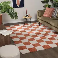 FRAAI Tapis à damier | Blox Terracotta | 80x150cm | Terracotta | Rectangulaire | Tapis