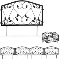 Relaxdays : clôture de parterre, ensemble de 4 éléments pour bordure de parterre, clôture à emboîter en fer, style antique, motif feuillage, H x L 33 x 225 cm, noir