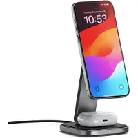 Satechi 2-in-1 pliable Qi2 support de charge sans fil – Connecteur USB-C – Dimensions 90mm x 90mm x 155mm – Vitesse de charge jusqu'à 15W