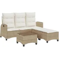 vidaXL Ensemble de salon de jardin 3 pièces avec coussins L-Form Beige Poly Rattan