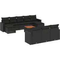 The Living Store 11 pcs. salon de jardin avec coussins noir poly rotin