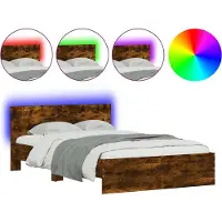 vidaXL Cadre de lit avec tête de lit éclairage LED chêne fumé 140x190cm