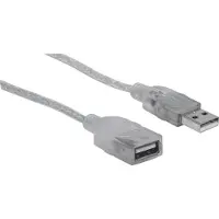 Manhattan USB-A to USB-A Extension Cable, 1.8m, Male to Female, 480 Mbps (USB 2.0), Hi-Speed USB, Translucent Silver, Lifetime Warranty, Polybag - Rallonge de câble USB - USB (M) pour USB (F) -...