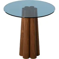 Skye Decor , Thales Walnut, Blue, table basse, verre trempé à 100 %, noyer, 50 x 50 x 50 cm