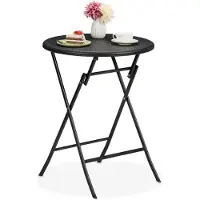 Relaxdays Table de jardin aspect rotin, ronde, H x P : 75 x 60 cm, table de balcon, plastique et métal, table d'extérieur, noire