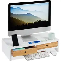 Relaxdays Bamboo, Réhausseur pour moniteur, Blanc