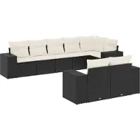 The Living Store Ensemble de jardin canapé 8 pièces avec coussins Noir Poly Rattan
