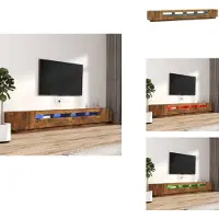 vidaXL Ensemble de 3 meubles TV Lampes LED Chêne fumé Matériau dérivé du bois - Meubles TV