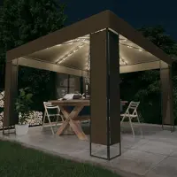 The Living Store Pavillon avec double toit & guirlande lumineuse LED 3x3x2,7 m Taupe