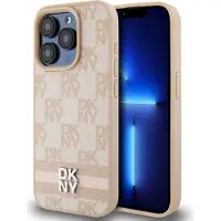 DKNY PU Leather Checkered Pattern and Stripe Case pour iPhone 13 Pro Max Rose (Apple iPhone 13 Pro Max), Coque pour téléphone portable, Pink, Rose