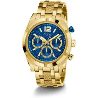 GUESS Montre à affichage analogique 'Resistance' bleu roi / or / blanc cassé