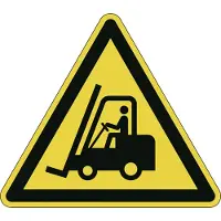 Durable Panneau de signalisation , triangulaire, pour l'intérieur, motif "Attention aux chariots de manutention", EN ISO 7010, autocollant, noir-jaune, 1 pièce