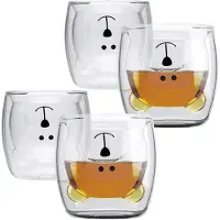 Intirilife 4x Verre À Double Paroi Avec Ours 230 Ml En Crystal Clair - Soufflés À La Bouche Pour Une Isolation Optimale, Parfaits Pour Un Latte Macchiato, Comme Verre À Thé Ou À Café Sans Anse